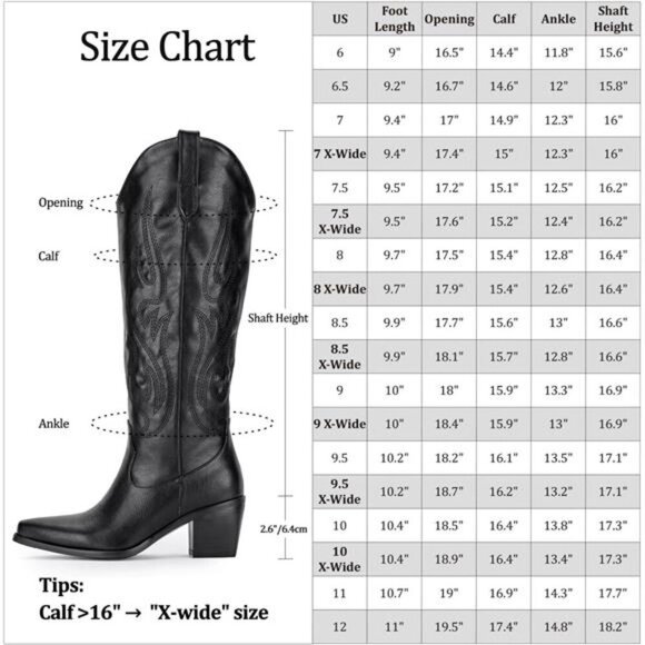 NEW Western Cowboy Boots for Women - Knee High Wide Calf Cowgirl Boots - Picture 6 of 7